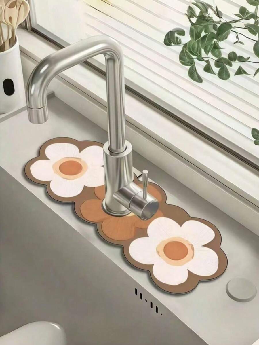1Pc 38*13cm Faucet Quick-Drying Mat, Kitchen And Bathroom Countertop Mat, Non-Slip, Waterproof And Mildew-Proof Soft Mat, Easy To Clean Quick-Drying Mat, Suitable For Kitchen, Bathroom And Bathroom Sinks