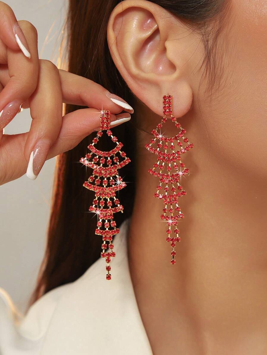 Europe And The United States Retro Court Gorgeous Long Red CZ Women's Crystal Earrings 1 Pair