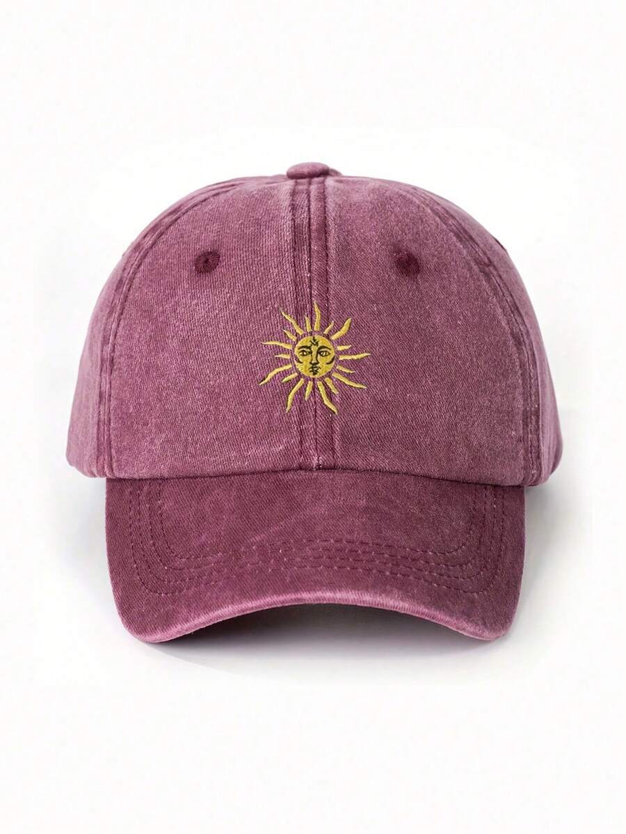 1 pieza Gorra de béisbol para exteriores con bordado de rayos de sol, gorra de camionero lavada vintage transpirable y ajustable, sombrero de golf para el sol, sombrero de sol de ala curvada de moda para mujeres y hombres, visera para el sol en estilo Y2K para parejas
