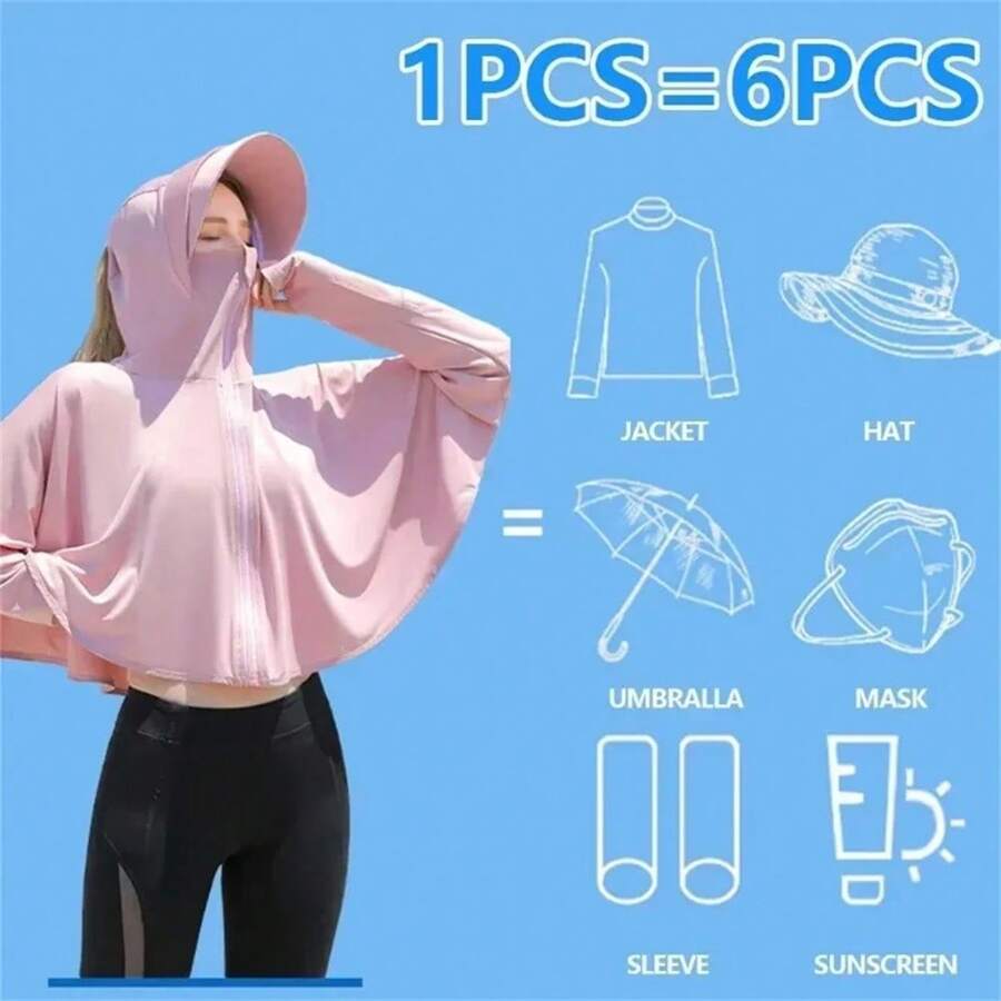 1 Set Sommer Eisseidenkapuzenschal Sonnenschutzkleidung, dünne Sonnenschutzjacke mit Sonnenhut