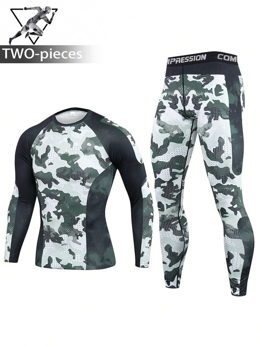 2pcs Boyfriend Style Men's Casual, Sports, Workout Outfits - Moisture Wicking, Quick Dry, Soft & Comfortable Long Sleeve Top With Waistband, Suitable For All Seasons