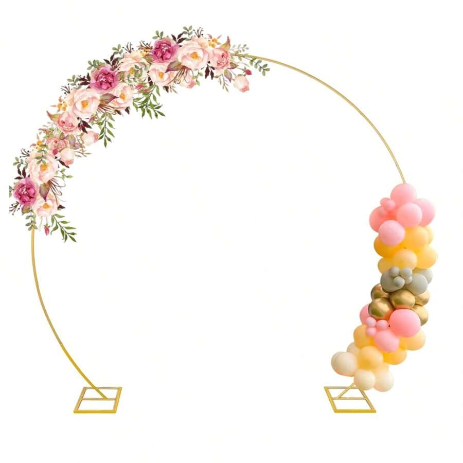 1 pieza Soporte de arco de medio círculo de metal, base cuadrada estable, disponible en 4 tamaños, estilo de montaje dorado, adecuado para decoración de globos de boda, fiesta de cumpleaños, Día de San Valentín, aniversario, regalos de verano, playa, vuelta al colegio, útiles escolares, decoración del hogar