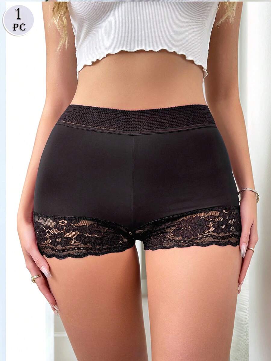 1 pieza Calzones de cintura alta sexy para damas, pantys de encaje, calzones interior de mujer cómodos antideslizantes, shorts de boxeador sexy interior de mujer, shorts negros de boxeador para mujer