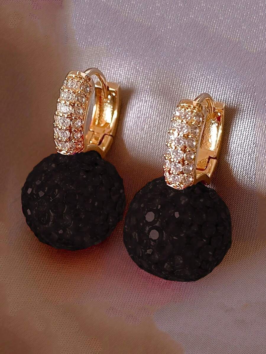 1 paire de boucles d'oreilles pendantes avec strass et design de boule rouge élégante pour femmes, simple