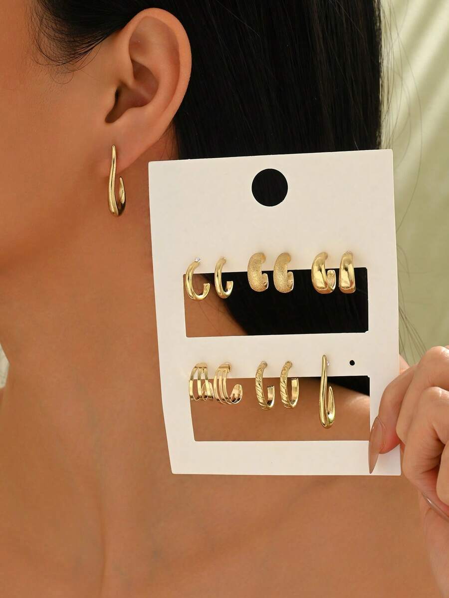6 pares de aretes de aro de metal de estilo minimalista vintage, adecuados para el uso diario de las mujeres