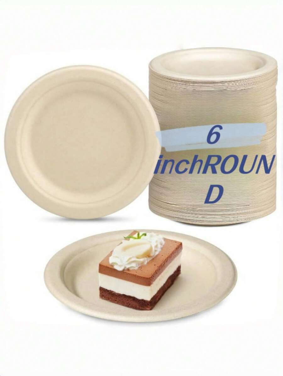 50/100/150pcs Compostable Paper Pulp Disposable 6-Inch Plates,