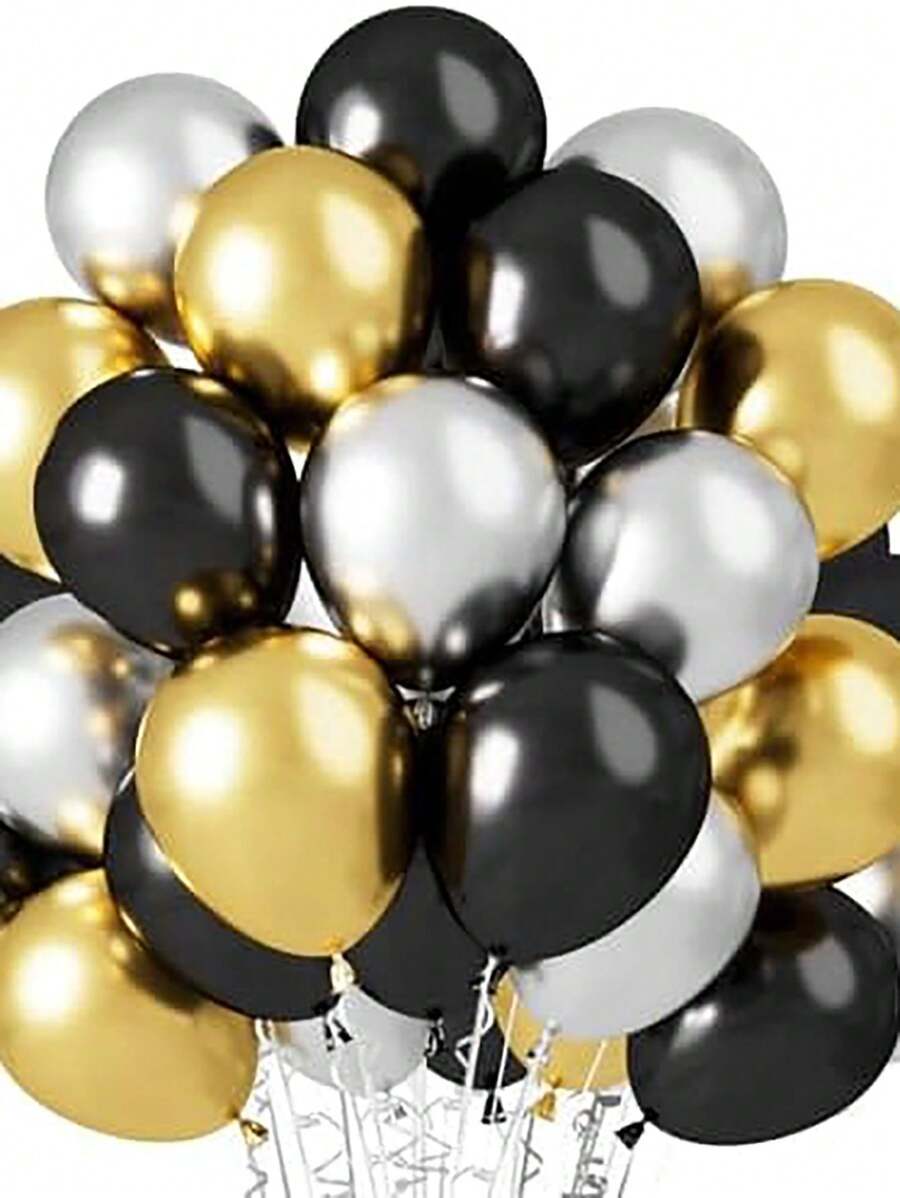 60pcs 60 Black Gold Balloons, Black Gold Silver Helium Balloons, Metal Gold Silver Latex Balloons, 12 Inch Black Party Balloon Decoration, Suitable For Birthday, Graduation Ceremony Wedding Decoration. Summer Gifts Beach Back To School School Supplies Room Decor