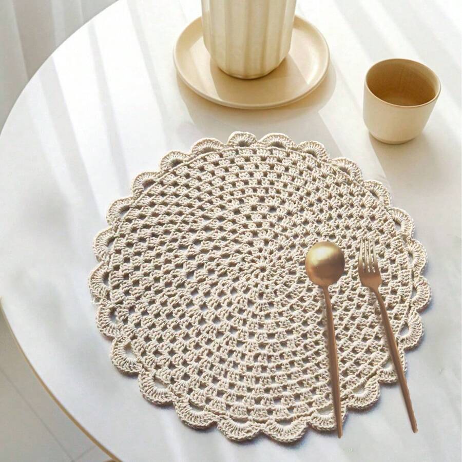 1 peça/4 peças Jogos Americanos de Renda Vintage, Toalhinhas de Crochê Feitas à Mão, Toalha de Mesa/Descanso de Copo de Renda Vazada, Perfeito para Festas, Casamentos, Mesas de Ramadã, Decoração, Apanhador de Sonhos, Presentes