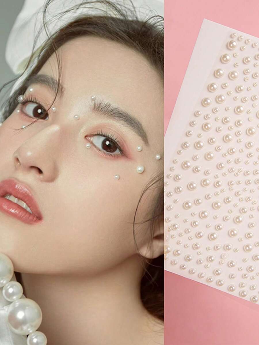 1 Sheet 3d Simulation Faux Pearl,Gemstone Shaped Rhinestone Sticker For Diy Makeup,Party Decoration