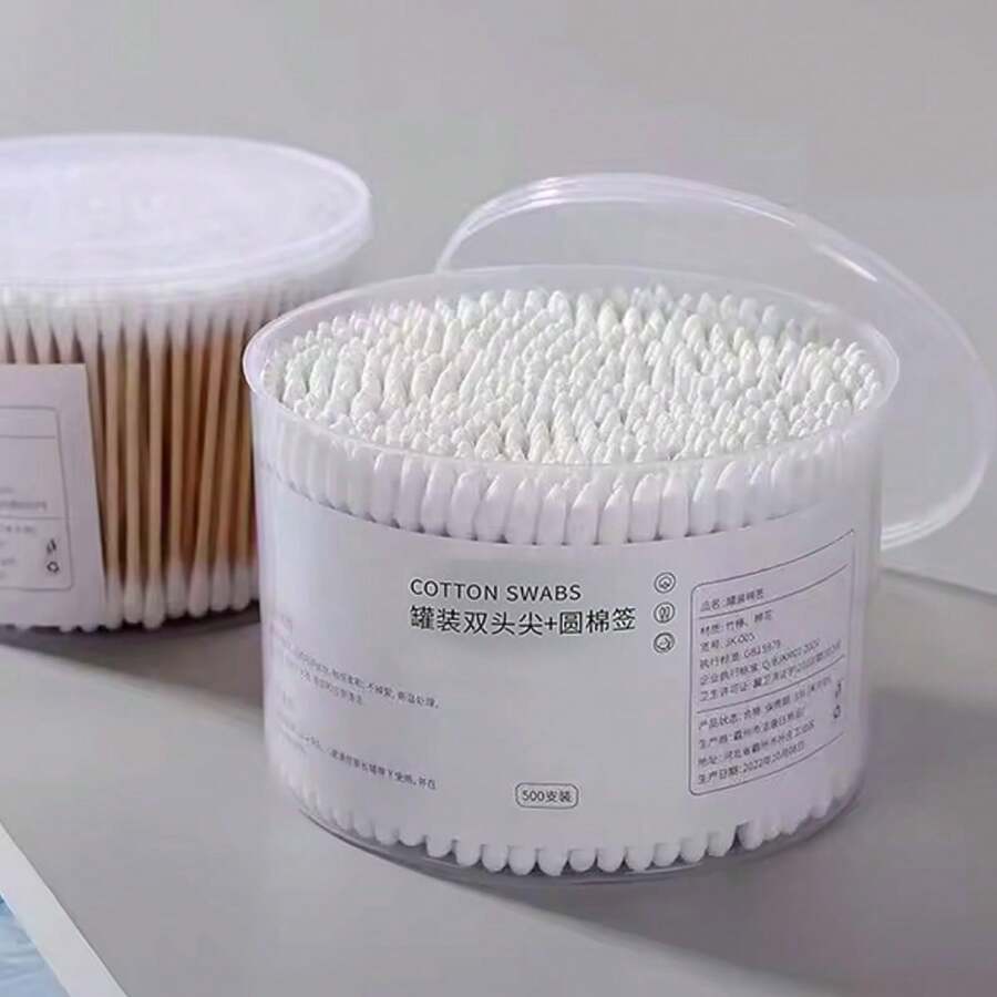 500PCS Disposable Cotton Swab Box With Double End Round Head For Makeup And Makeup Removal Daily Cleaning Pet Care Multi-Purpose,Random Box Packaging Style;