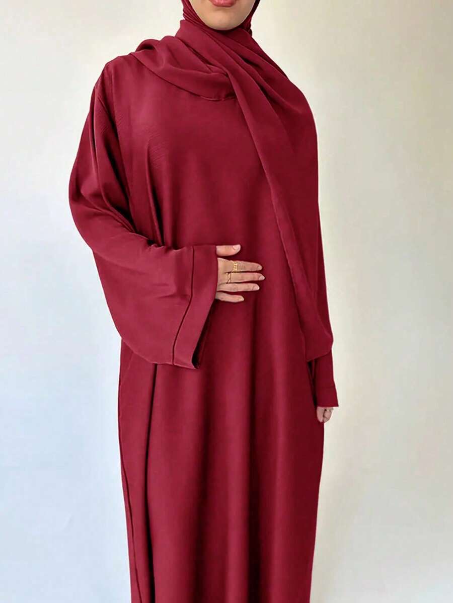 Vestido de manga larga de unicolor estilo árabe para mujer, de moda y adecuado para el verano