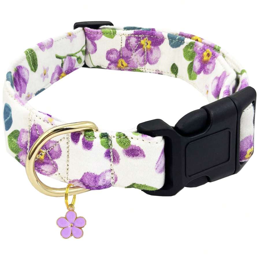 Collier pour chien imprimé floral doux et confortable avec un pendentif mignon, réglable et lavable en machine