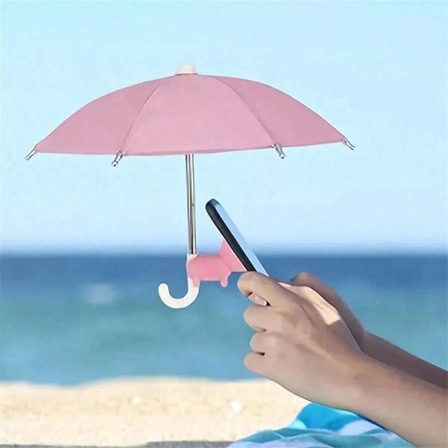 Mini Umbrella For Smartphones With Universal Piggy Suction Cup Holder, Outdoor Anti-Glare Sunshade, Polyester Fiber Material, Rain And Sun Protection, Screen Protector
