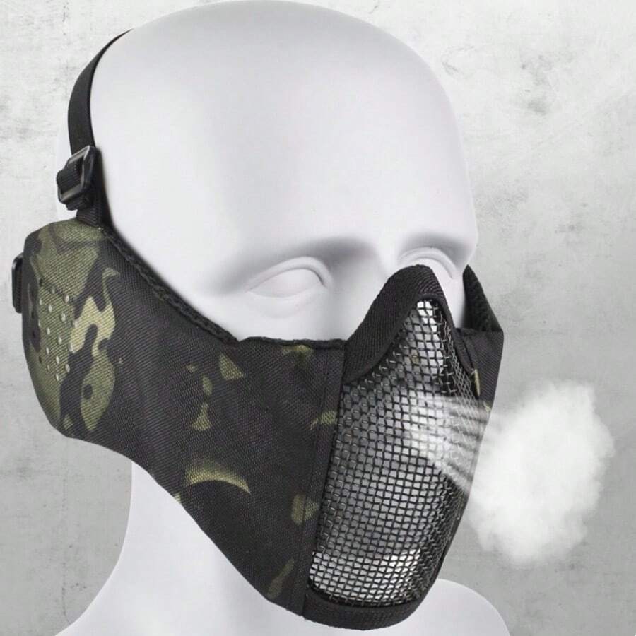 1 Peça Máscara Tática de Meia Face com Tela, Máscara de Combate Airsoft, Faixa de Cabeça Ajustável, Material de Fibra de Poliéster Durável, Para Treinamento e Jogos
