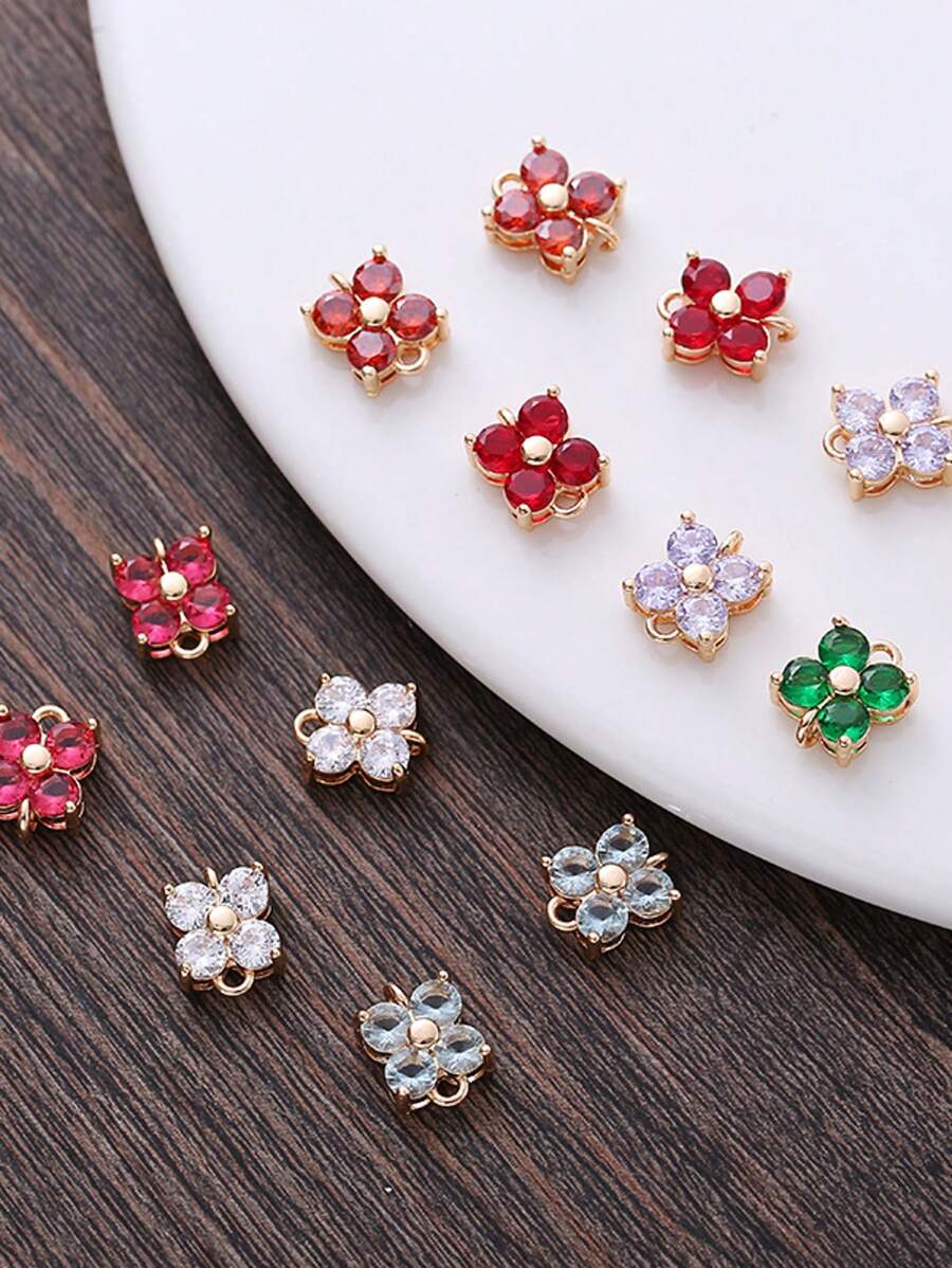1 pieza/5 piezas Colgante de flor de trébol de cristal de circonia cúbica microincrusted, hecho a mano para hacer pulseras y joyas DIY, de aproximadamente 7,7 * 10 mm incluyendo el anillo, elegante kit de accesorios de colgante de cuentas portátil DIY