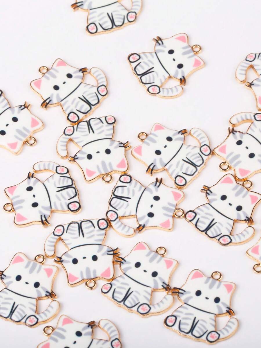 Paquete de 10 accesorios de joyería con diseños de gatos de dibujos animados lindos para hacer collares, colgantes y aretes de forma artesanal