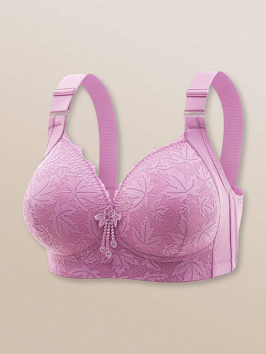 Set de 1 pieza de ropa interior sexy de encaje rojo sin aros para mujeres, que realza el busto y aprieta la Bottom para evitar el descolgamiento, ropa interior navideña