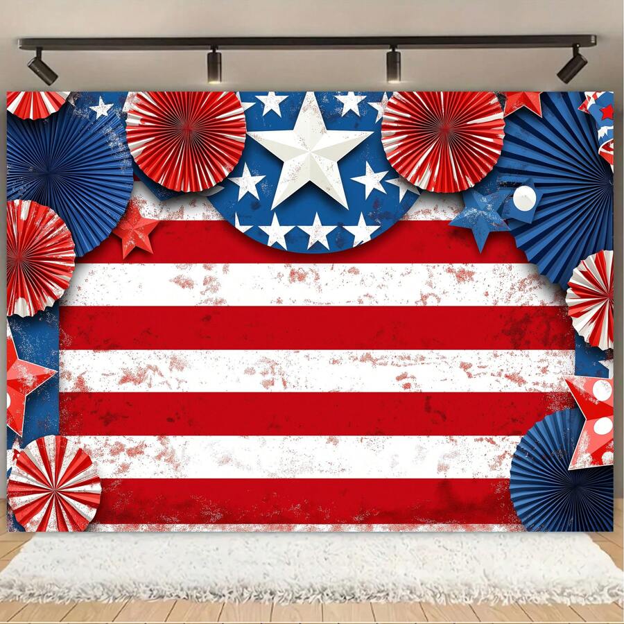 1PC Retro Independence Day Background Banner, Retro Patriotic Background Decoration Hanging Cloth And National Day Celebration Decoration, Patriotic Veterans Party Decoration Supplies, New Multi Functional Polyester Background Hanging Cloth, Corridor, Garden Photography Background, No Power Supply Required