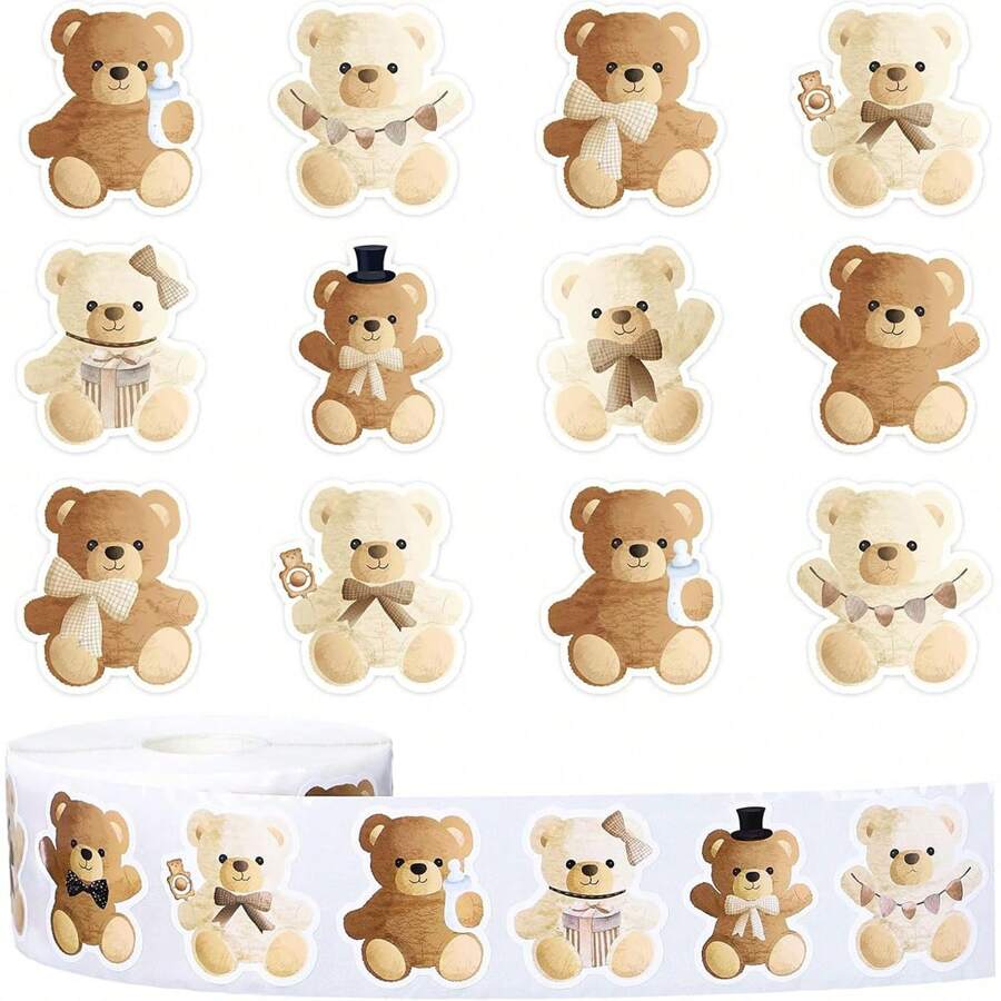 3Rolls Cute Cartoon Little Bear Gift Decoration Stickers,For Birthday B Aby Shower Party DIY Gift Packaging Decoration Label Stickers