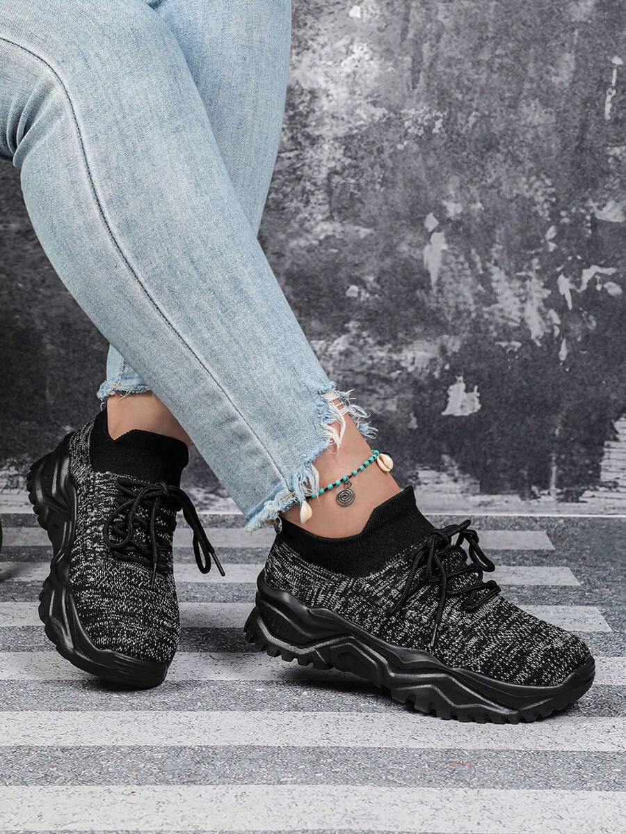 Casual Slip-On Unisex Shoes For Spring & Summer, Wide Fit, Non-Slip Cushioned Lightweight Breathable Design, Black Mixed With Gray, Suitable For Travel, Mother's Day Gifts, Outdoor Gatherings, Convenient & Durable, Easy To Wear, Plus Size Women's Sports Shoes