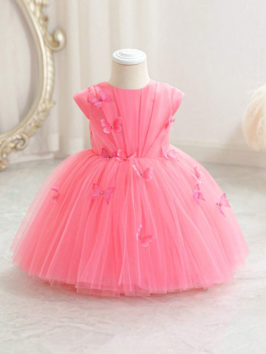 Robe de fête de la Saint-Valentin en tulle avec papillon pour bébé fille, jupe à volants gonflés, convient pour le premier anniversaire, le mariage, le banquet, la scène ou les célébrations de fêtes
