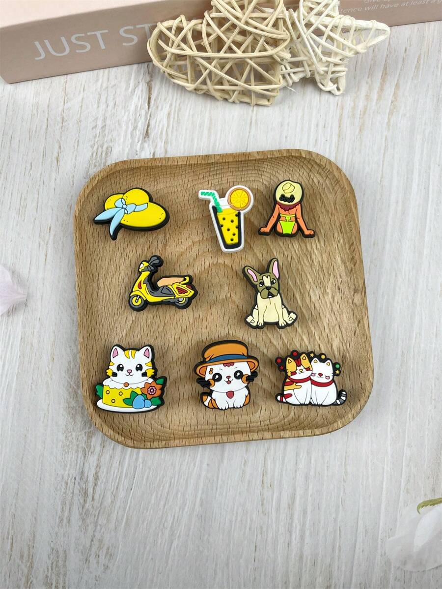 8pc Set Cartoon Cat & Dog Pattern Accessories Kit Fits Sandals, Bracelets, Slippers, Phone Decoration, Gift For Pet Lovers Birthdays, Festivals