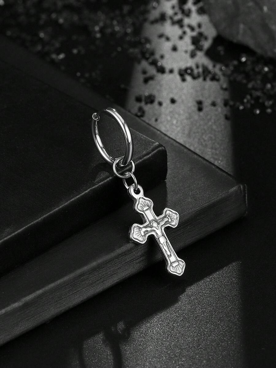 1 pièce Boucle d'oreille pendentif croix rétro en acier inoxydable pour homme