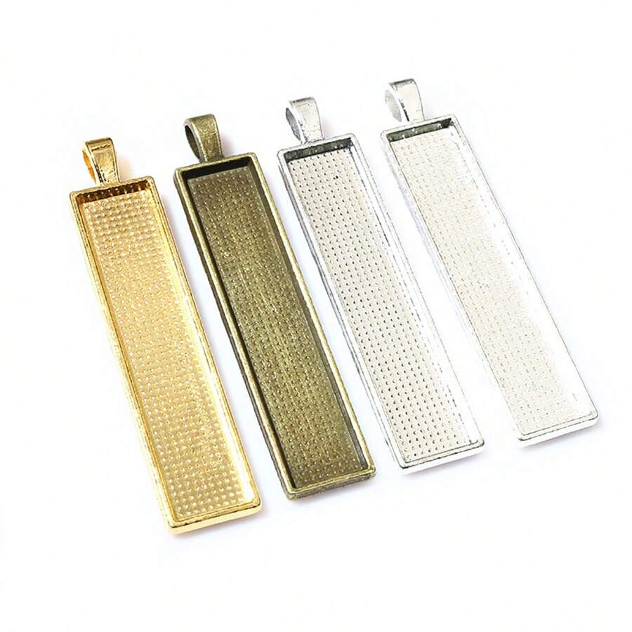 5 pièces Réglage de cabochon de base de pendentif rectangulaire de 10x50 mm de taille intérieure. Plateau pour la fabrication de bijoux de collier DIY