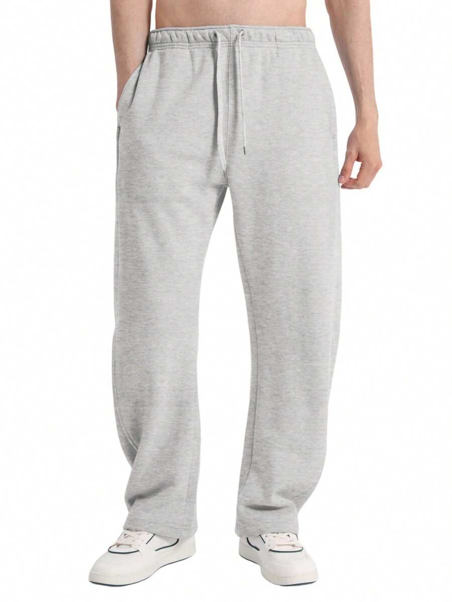 FAIABLE Pantalones de chándal de forro polar para hombre Faiable - Joggers de pierna ancha ultra suaves con bolsillos, cordón y ajuste relajado