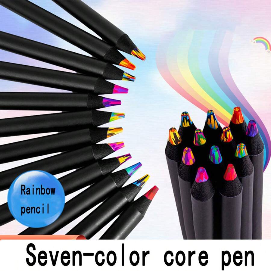 12 Stücke Schwarze Holz Sternenhimmel 7 Farben Regenbogen Farbstifte, Schüler Malregenbogen Stifte, Regenbogengradienten Stifte mit Anti-Staub Design und über 2mm dickem Minen, magische Farbwechsel Buntstifte für den Schulstart
