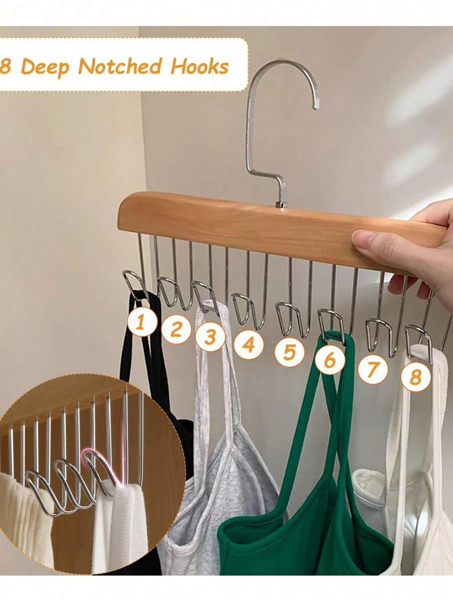 1PC Multifunctional Wooden Coat Hook, Coat Rack, Wardrobe Organizer, 8 Hooks, 360 Degree Rotation Angle, Space Saving, Seamless Clothes Hanger For Hanging Tops, Underwear, Hats, Ties, Suspenders, Vests, Etc.,