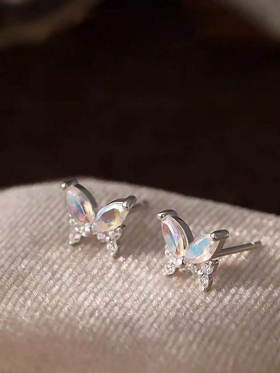 S925 Sterling Silver Cubic Zirconia Butterfly Earrings For Women, Cute And Elegant Butterfly Shaped Jewelry, Suitable For Various Occasions, Can Be Gift For Birthday, Valentine's Day, Mother's Day, Genuine Silver Accessories