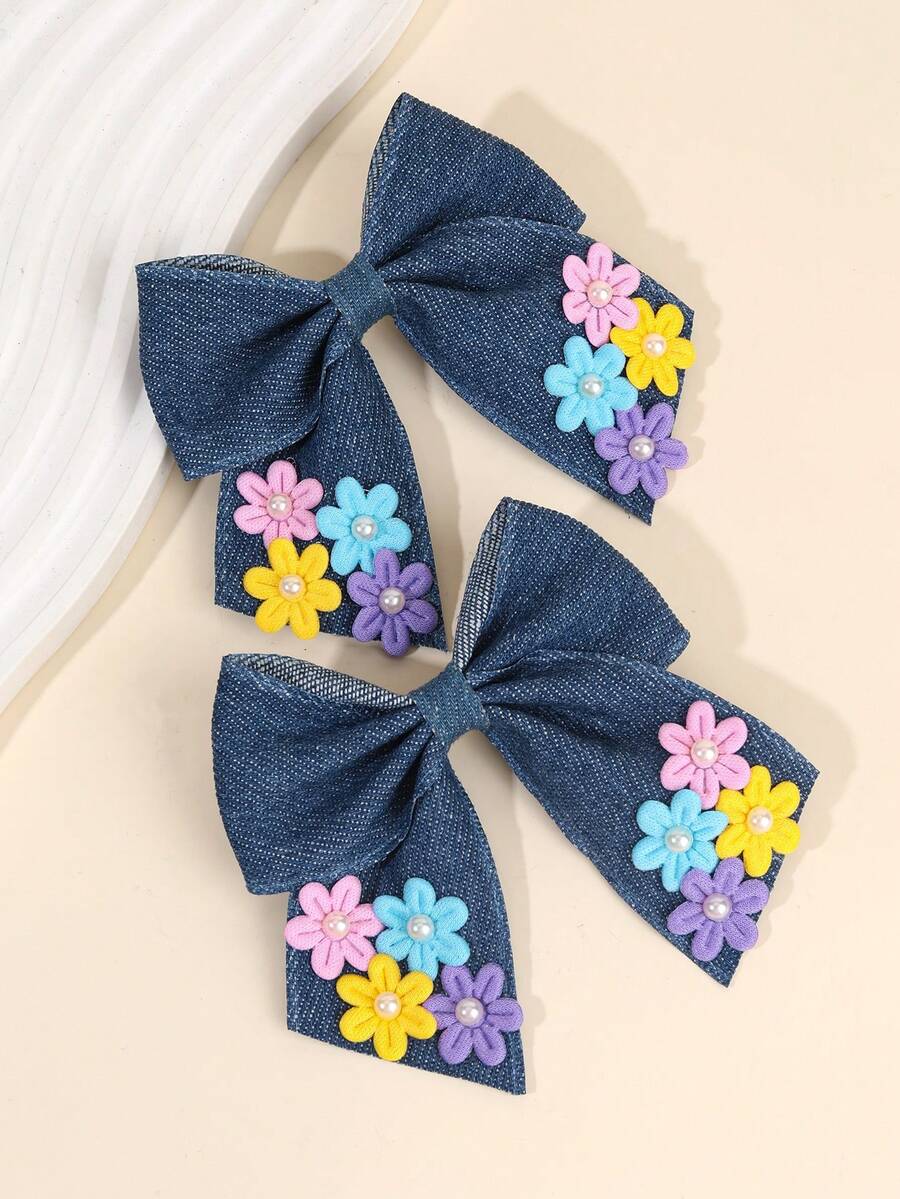 2 peças de presilhas de cabelo com laço de flores, grampos de cabelo de jacaré de tecido, acessórios de cabelo fofos para mulheres, amigas, presentes de primavera e verão