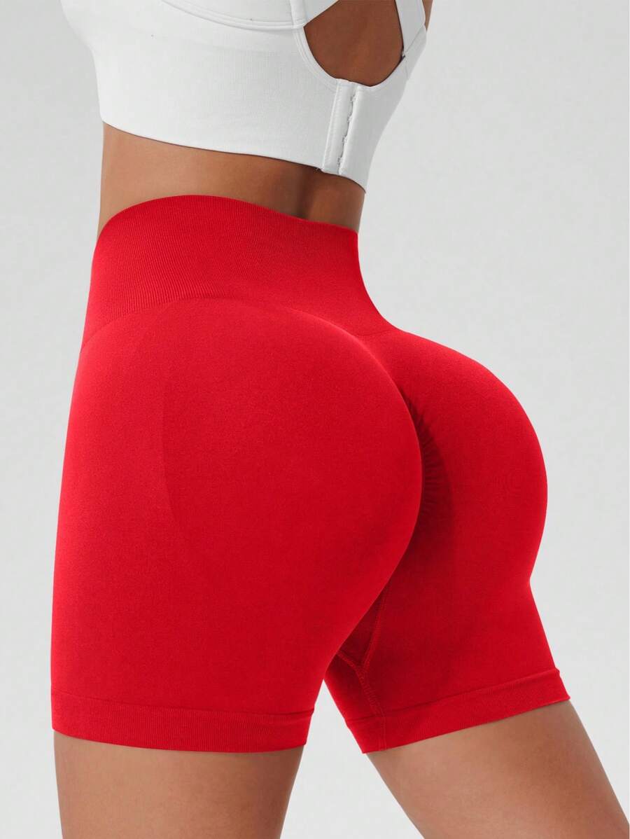 1pc Women Solid Color Yoga Compression Shorts, Outdoor Sports Shorts