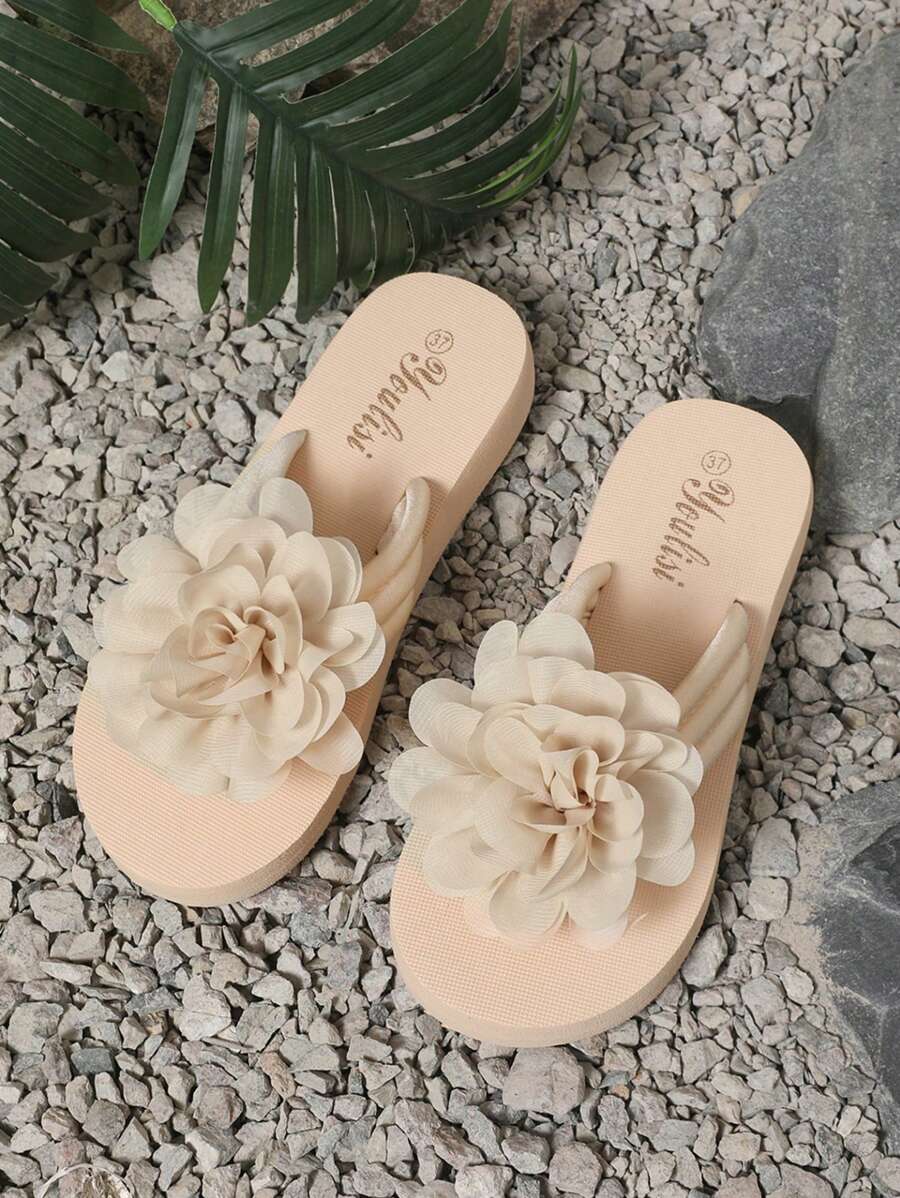 Sandali platform con design a fiori per ragazze adolescenti, ciabatte da spiaggia antiscivolo con stampa, stile di moda vacanziero