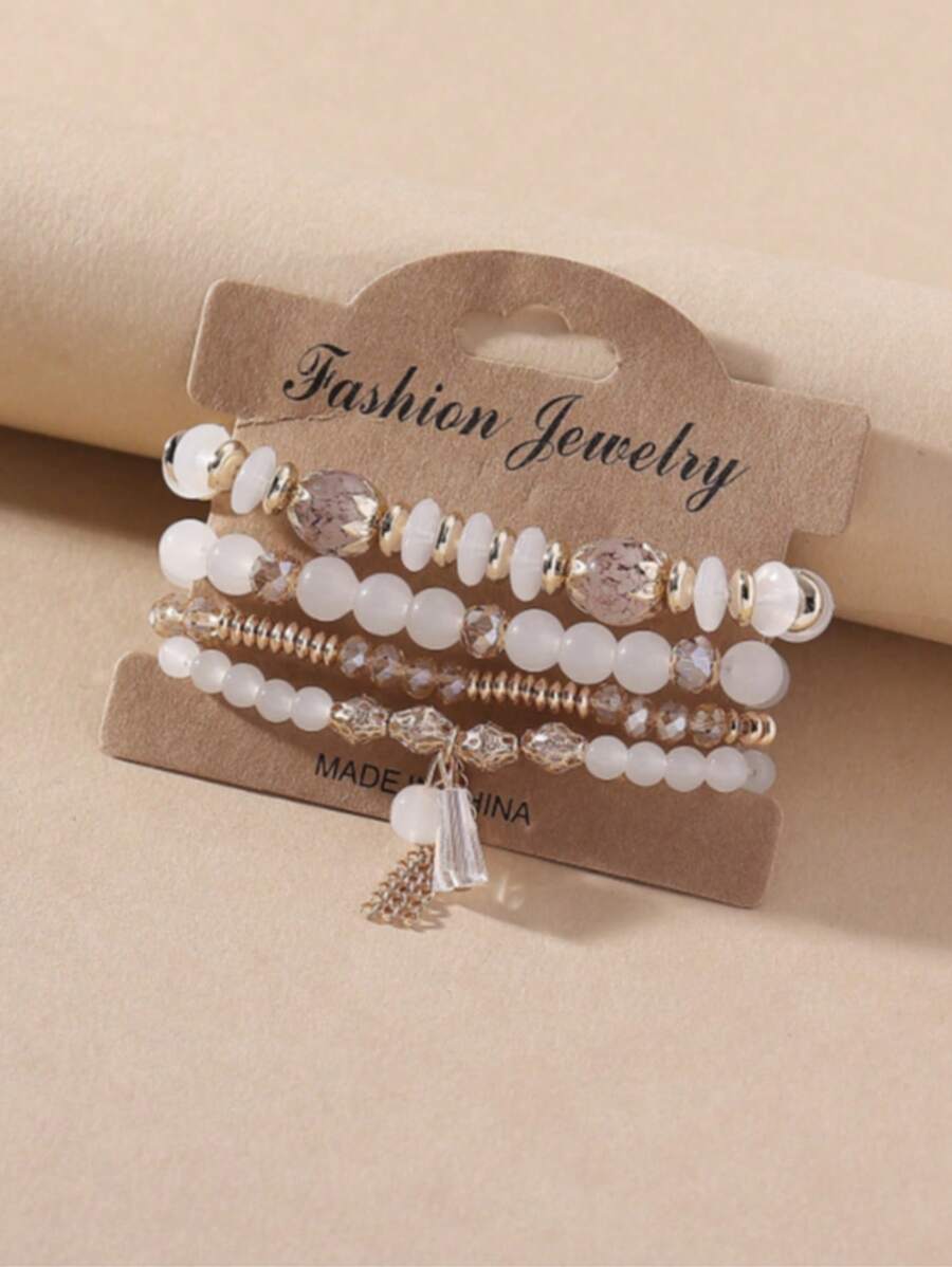 4 Stücke/Set Bohemien Stil Glas Kristall Perlenarmband, geeignet für Damen für den täglichen, legeren und Party-Gebrauch