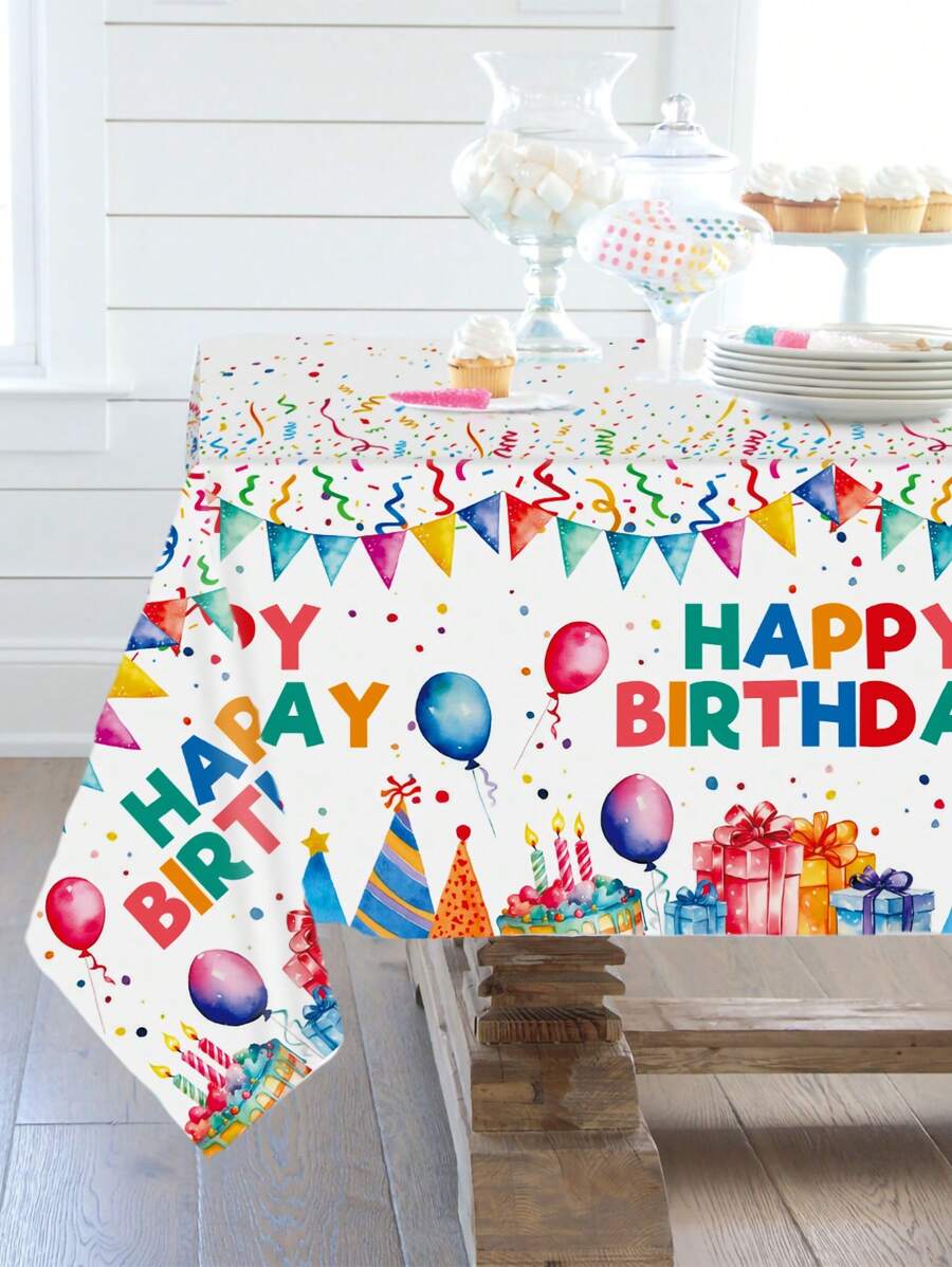 1Pc Colorful Happy Birthday Tablecloth, Balloons Pattern Table Cover,Table Runner, Birthday Party Gift,Table Deocration,Home Decor Table Decor,1st Birthday Party Favor,Party Tablecloth,Table Ornament,Birthday Decoration