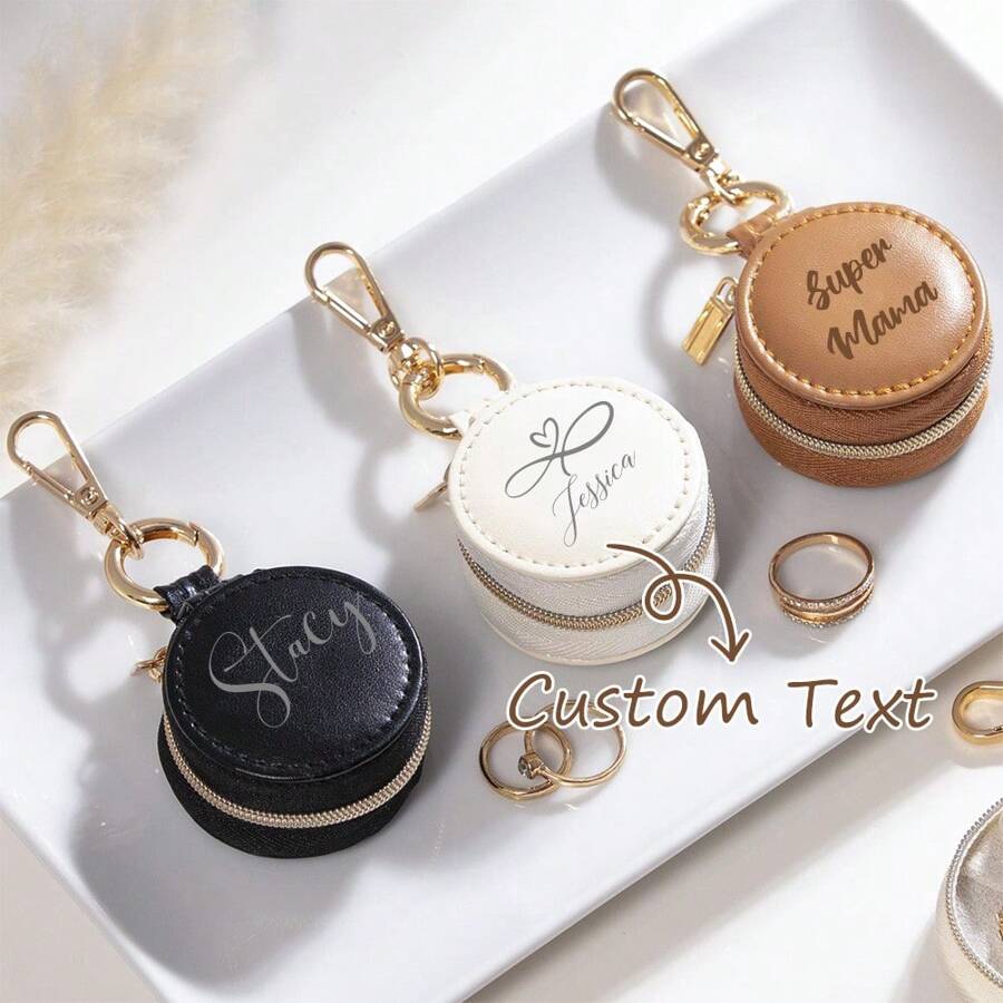 Personalized Mini Gym Ring Holder Travel Jewelry Box,Portable Ring/Earring Storage Box,Custom Gift,The First Gift Of 2025,AirTag Leather Keychain Holder, Customized Name Small Jewelry Box, Bridesmaid Gift, Wedding Gift Back To School