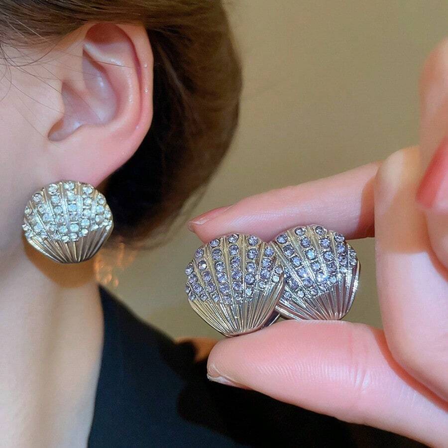 Andkiss 1 par de aretes de lujo con diseño de concha redonda de doble cara