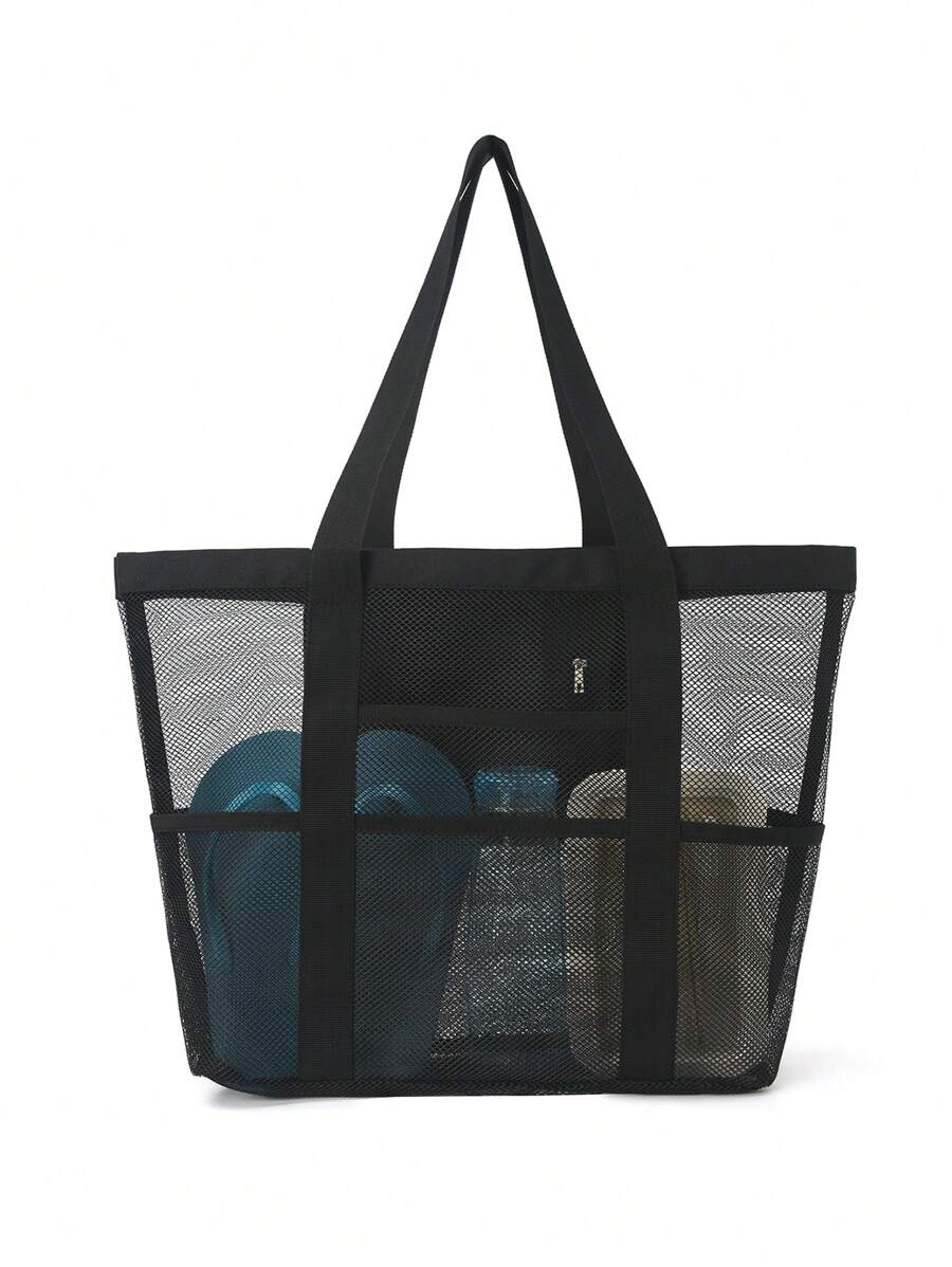 Bolsa de playa de malla de poliéster hueca de gran capacidad, bolsa de lavado para viajes, bolsa de almacenamiento para natación, bolsa de playa minimalista de malla, regalo del Día de la Madre para mamá
