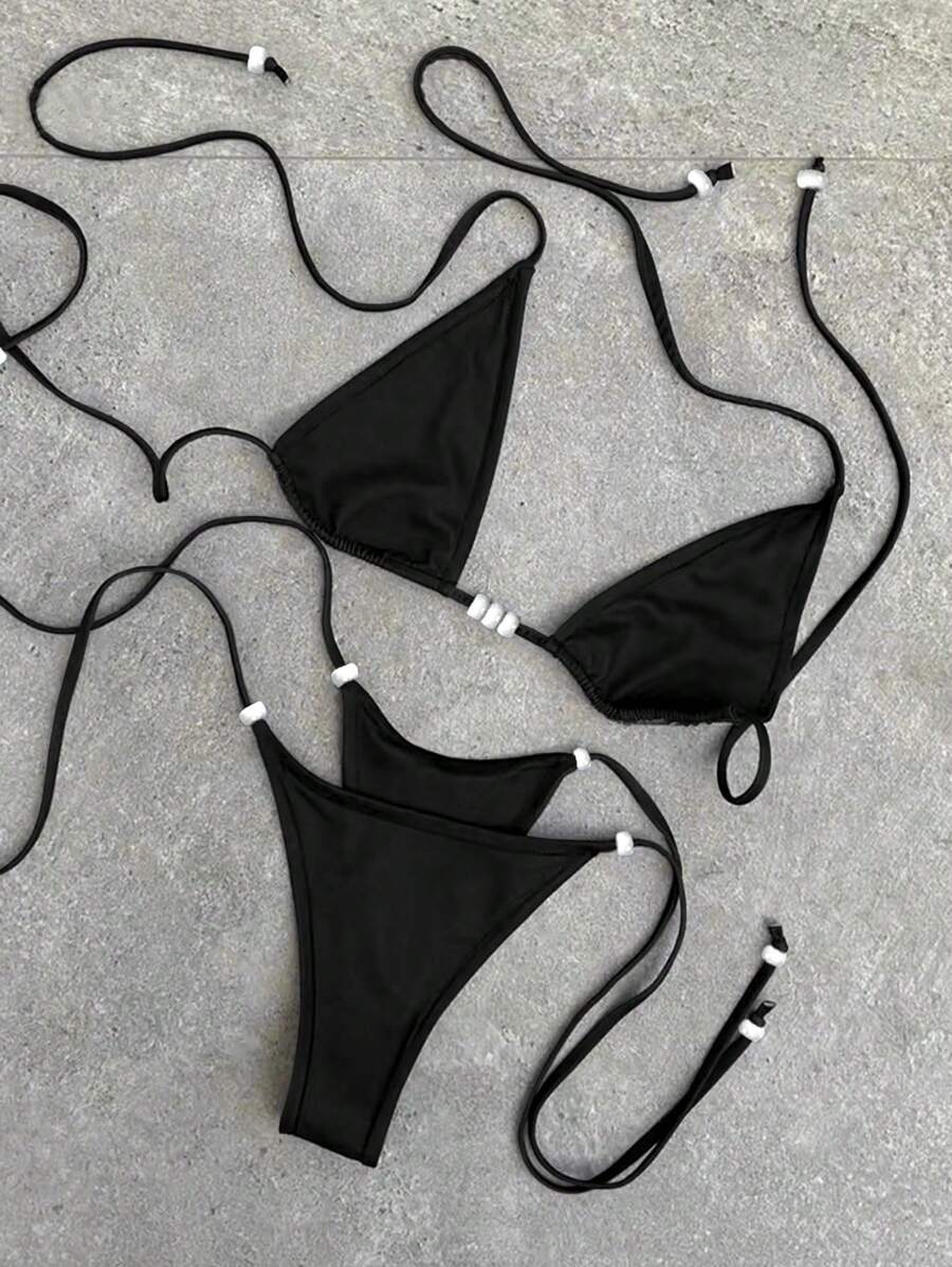 Costume da bagno bikini con laccetti, colido colore sexy, per donne, della marca Polovedo