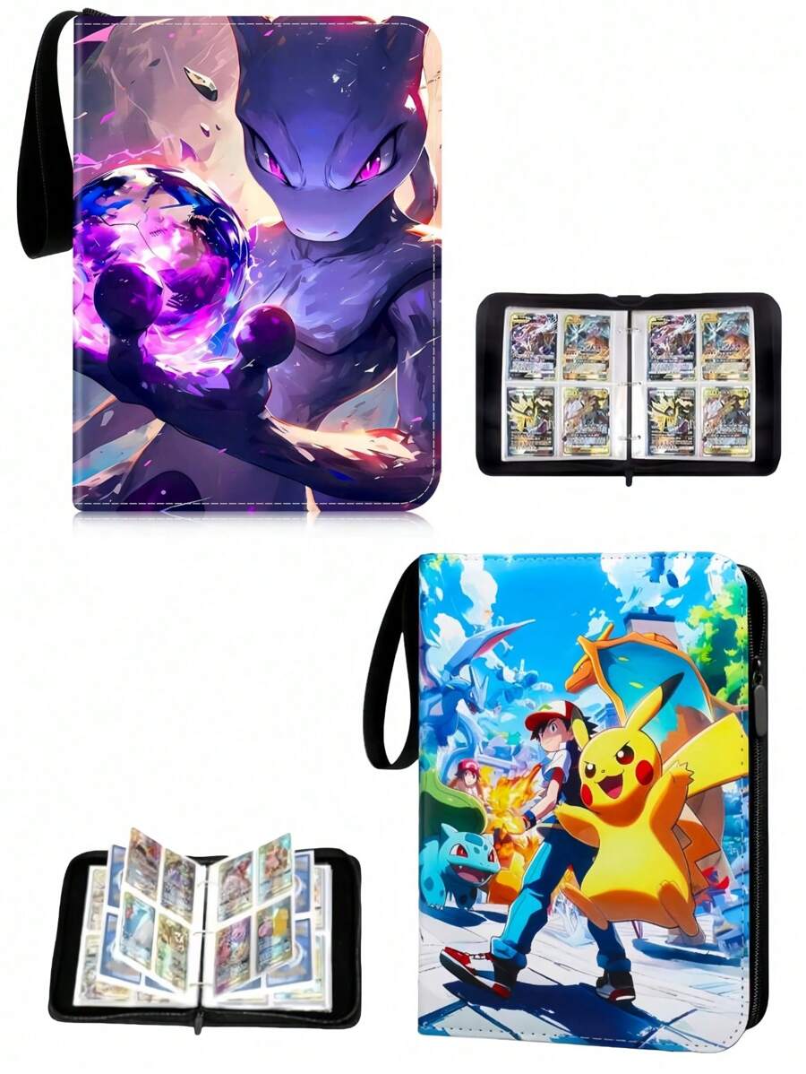 pokemon Portacards de Pikachu Pokemon Super Dream Card, diseño con cremallera de piel sintética, espectacular álbum de almacenaje con 4 páginas con bolsillos, puede contener 400 cartas, álbum de mangas grandes/soporte de cartas del juego de cartas coleccionables/libro de colección de cartas, regalo para amigos, regalo de San Valentín, regalo de Navidad, regalo de cumpleaños, regalo para fiestas temáticas