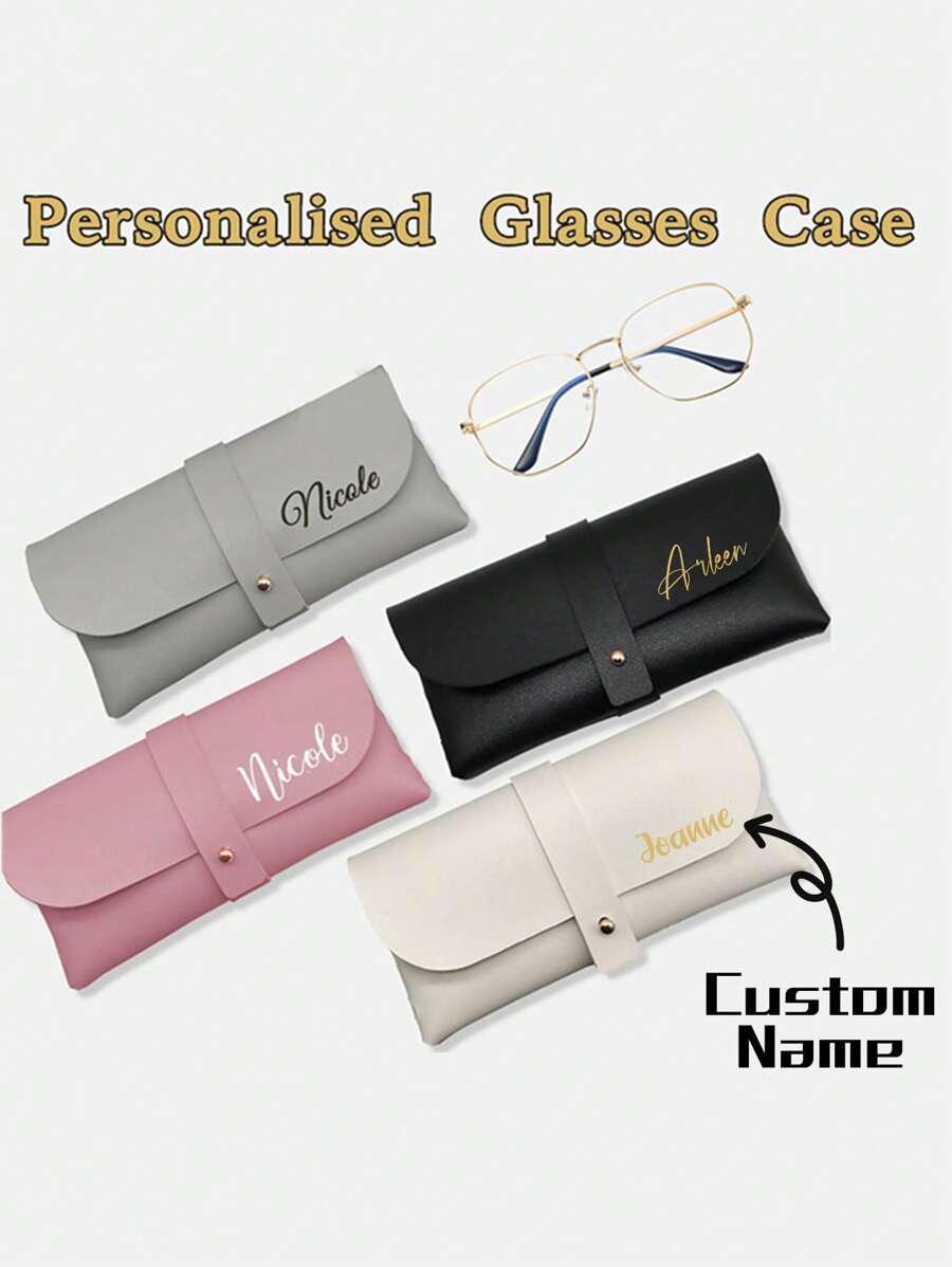 1 Stück personalisierte Lederbrillenbox, PU-Leder Brillenetui, tragbare Sonnenbrillen Tasche mit individuellem Namen oder Logo