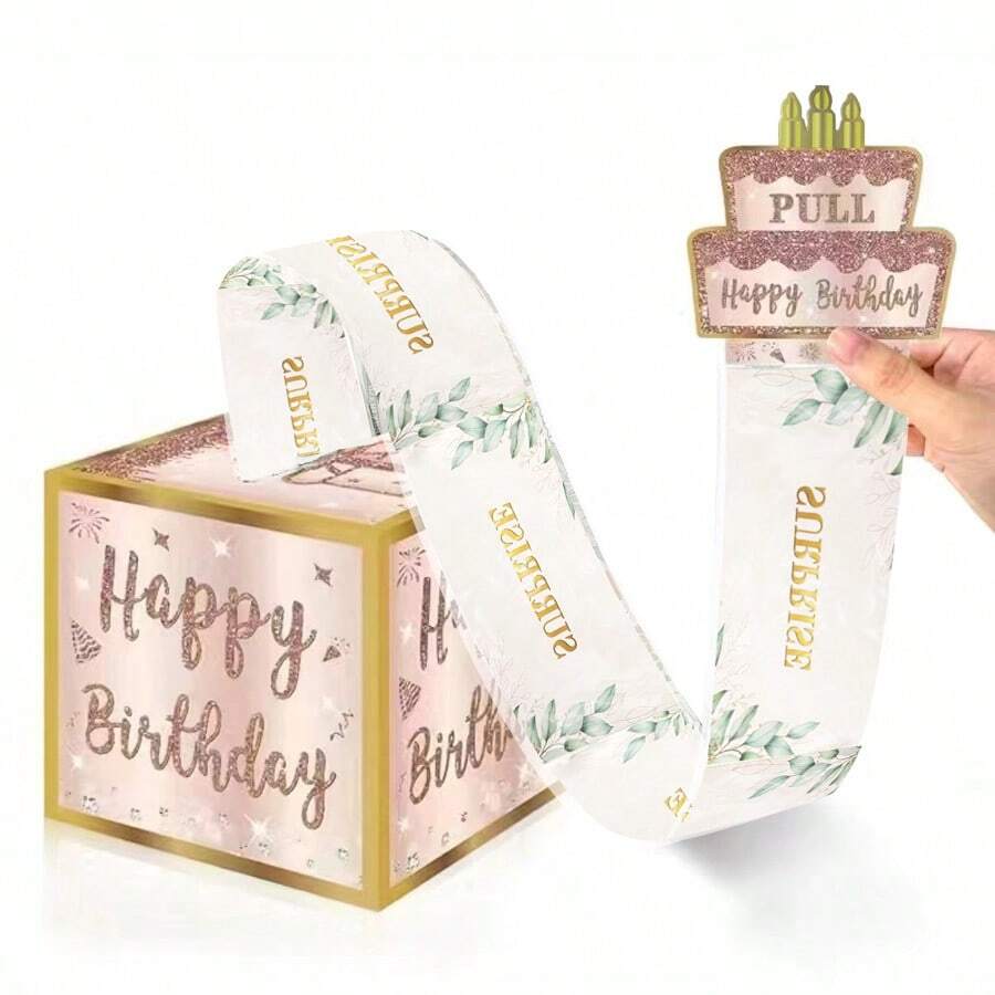 34pcs Birthday Surprise Box Party Decoration Backdrop Number DIY Stickers Rose Gold Pull Card Gift Box