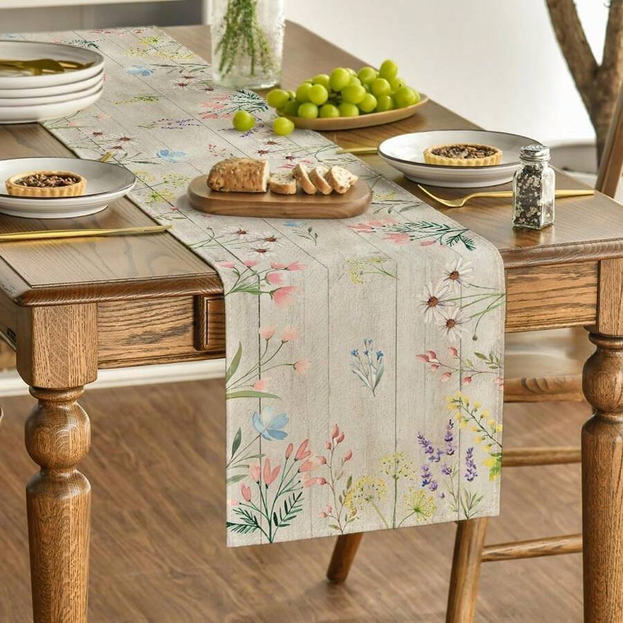 Floral Flowers Printed Tablecloth, Seasonal Summer Kitchen Dining Table Decor For Home Party
