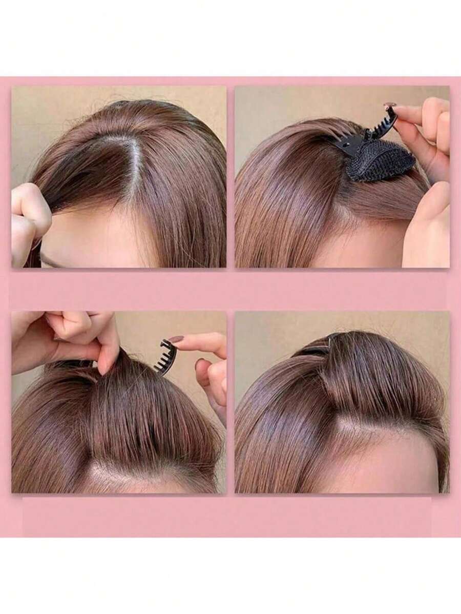 1pc Women Bangs Poof Hair Clip, Simple Solid Color, For Daily Headpiece Styling, Black-Brown,Hair Accessories