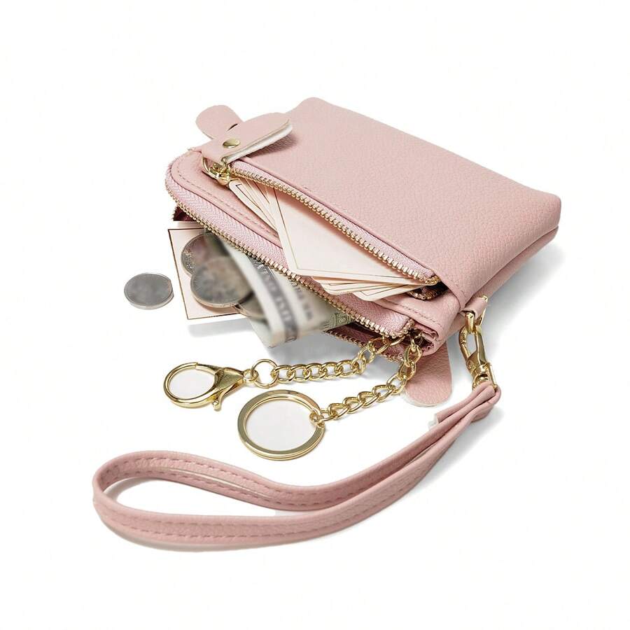Mini Leather Coin Purse With Keychain Fashion Multi-Zip Wristlet Wallet Card Holder Portable For Women Wallet Mini Wallet Purse Wallet Coin Wallet Travel Wallet