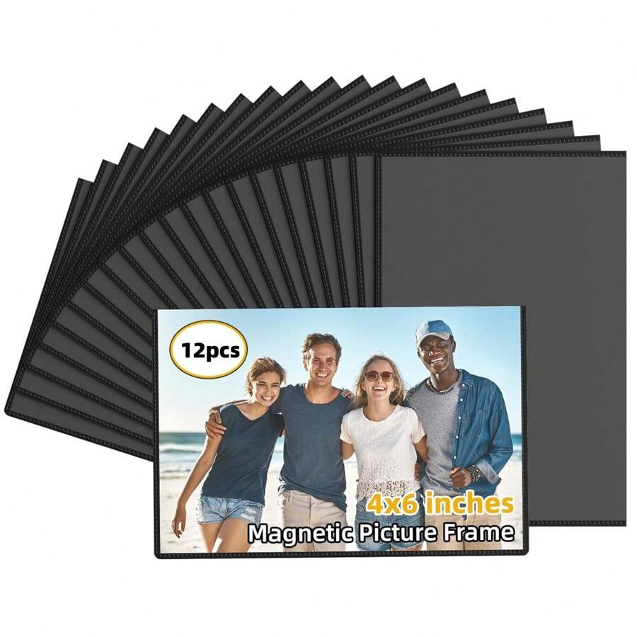 MAGNETIC PHOTO FRAME, HOLDS 4X6 INCHES (APPROX. 10.2 X 15.2 CM) PICTURES, REUSABLE BLACK MAGNET FRIDGE PHOTO SET FOR REFRIGERATOR, LOCKER, OFFICE CABINETS, FREE REMOVABLE FRIDGE TILE