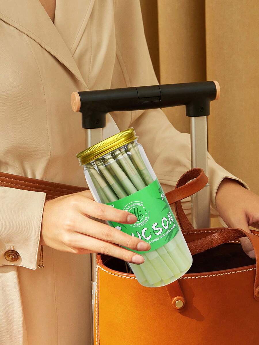 Verde 50 peças 1 lata pré-enrolada cone corpo ultrafino papel em rolo de queima lenta com ponta rolo cônico portátil papel de filtro pré-enrolado acessórios festa adulta brinquedo novidade papel de cigarro e tubo de cigarro