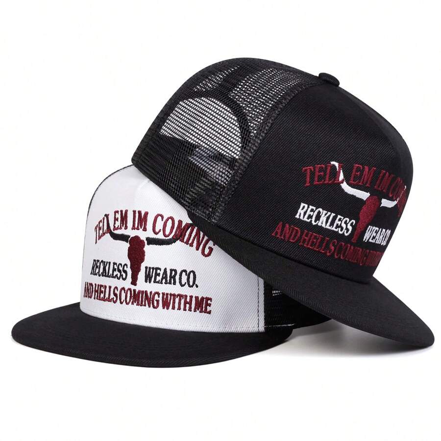 1 Stück Herren Baseball Kappe mit besticktem Tier Muster, modischer Streetwear Stier Design Snapback Hut, verstellbar atmungsaktiv Sonnenschutz Lässig Kappe für Outdoor, Frühling/Herbst Reisen, Strandparty
